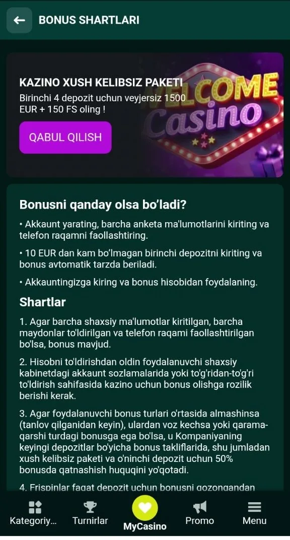 SpinBetter bonusi — xush kelibsiz paket va bepul aylanishlar